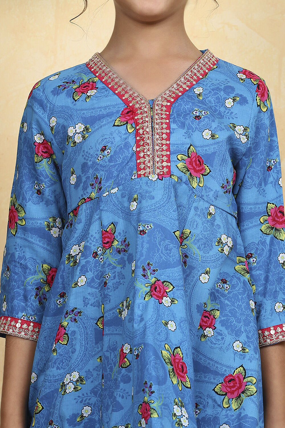 Blue Cotton Printed Flared Sharara Suit Set image number 1