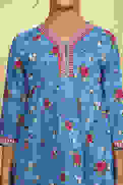 Blue Cotton Printed Flared Sharara Suit Set image number 1