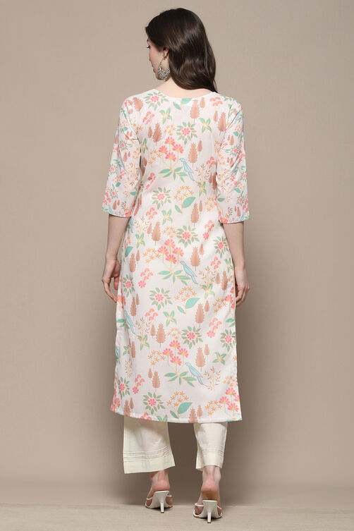 Cream Cotton Blend Digital Print Unstitched Suit Set image number 6