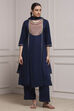 Blue Viscose Rayon Dyed Straight Suit Set image number 6