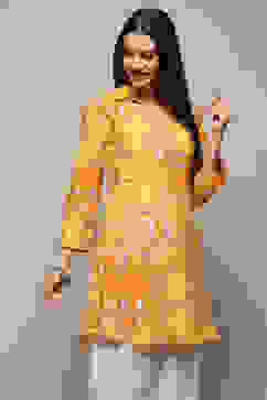 Yellow Rayon Straight Kurta image number 4