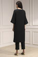 Black Textured Straight Kurta Pants Set image number 4