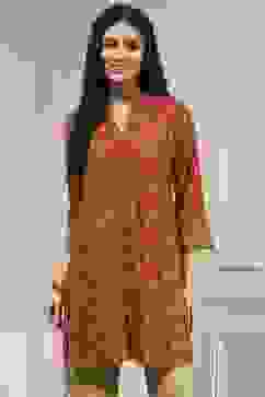 Rust Viscose Rayon Relaxed Printed Shirt image number 5