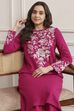 Fuchsia Polyester Embroidered Straight Kurta image number 0