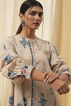 Beige Pure Cotton Shirt-Style A-Line Short Kurta image number 1