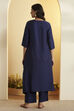 Navy Viscose Silk Kalidar Kurta Pants Set image number 5