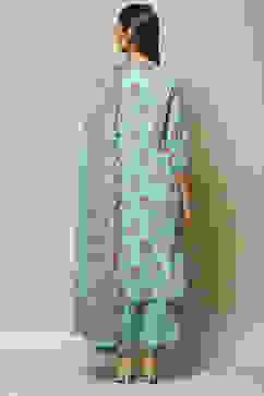 Turquoise Cotton A-Line Kurta Palazzo Suit Set image number 5