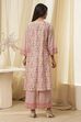 Off-White and Pink Cotton Straight Kurta Set image number 4