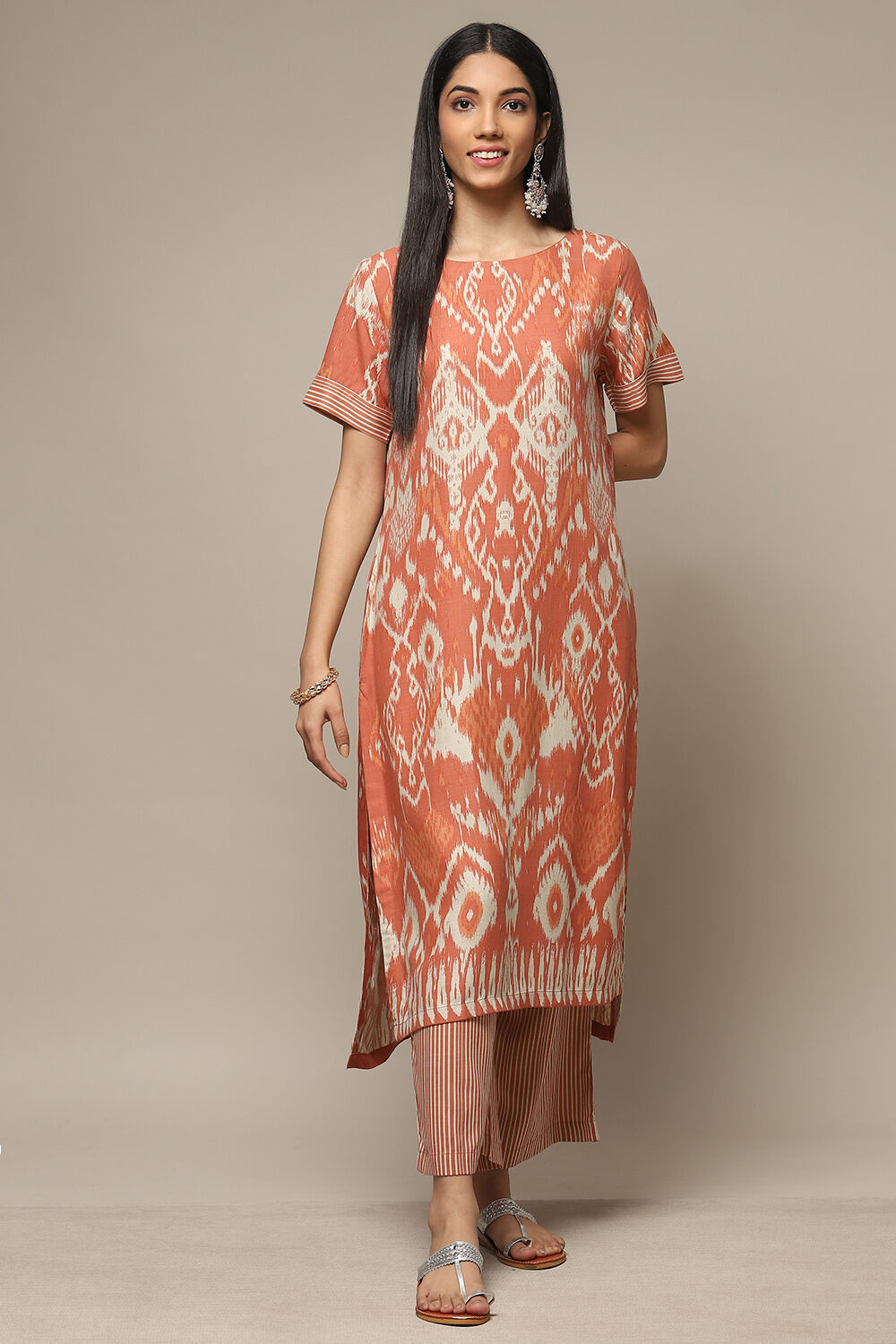 Orange LIVA Straight Printed 2 Piece Set image number 0