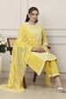 Yellow Cotton Floral Embroidered Straight Suit Set