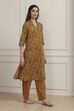 Mustard Yellow Cotton Printed Kurta Set image number 5