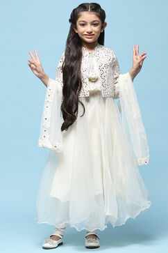 Ivory Cotton Blend Flared Kurta Churidar Suit Set Suit Set image number 0