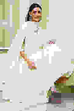 Off-White Cotton Schiffli Anarkali Suit Set image number 0