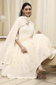 Off White Cotton Anarkali Suit Set image number 0