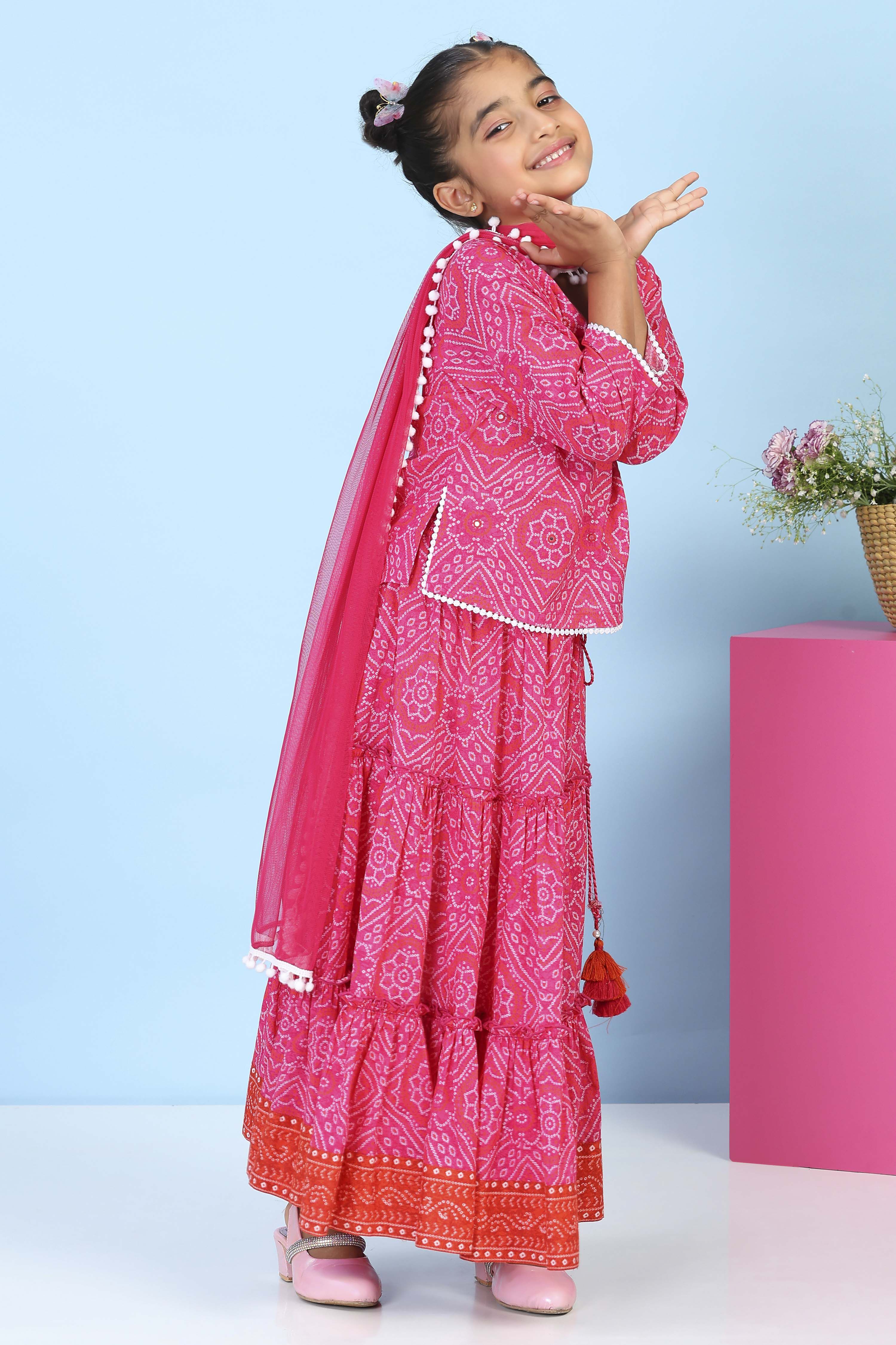 Pink Cotton Printed Straight Lehenga Set image number 4