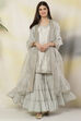 Powder Blue Poly Metallic Straight Suit Set image number 4