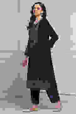 Teal Velvet Straight Winter Kurta Set image number 3