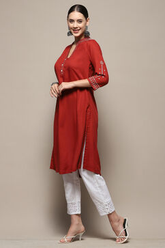 Rust Solid Regular Fit Straight Kurta image number 3