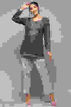 Green Cotton Blend Printed Straight Kurti image number 0