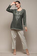 Green Cotton Blend Printed Straight Kurti