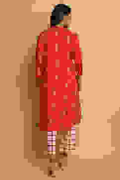 Terracotta Rayon Straight Kurta Pants Set image number 6