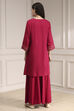Navy Blue Embroidered Straight Suit Set image number 4