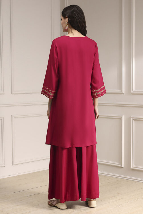Navy Blue Embroidered Straight Suit Set image number 4