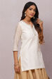 Off White Straight Art Silk Short Printed Kurti image number 3