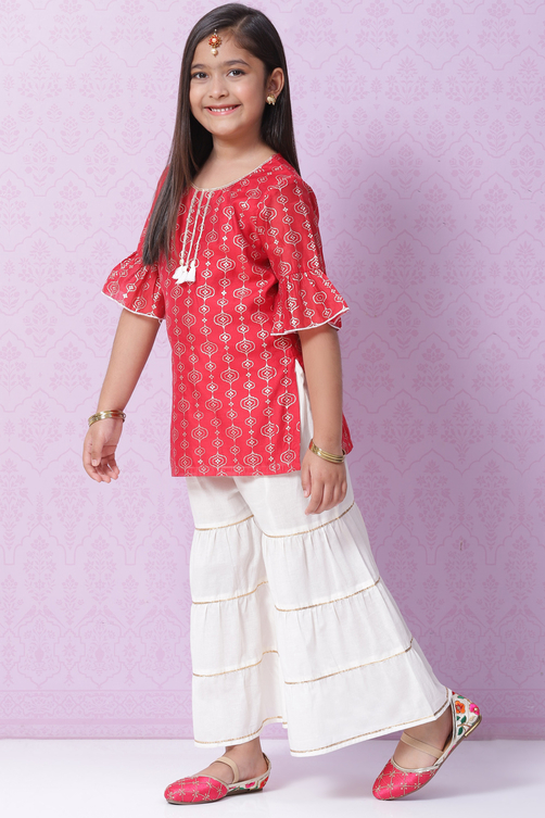 Pink Art Silk Straight Kurta Sharara Suit Set image number 3