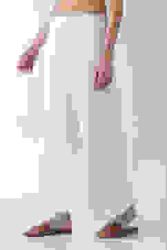 Off White Viscose Lycra Relaxed Palazzos image number 2