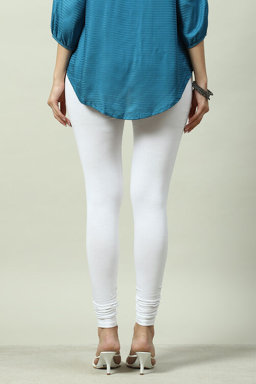 White Cotton Blend Solid Churidar image number 4