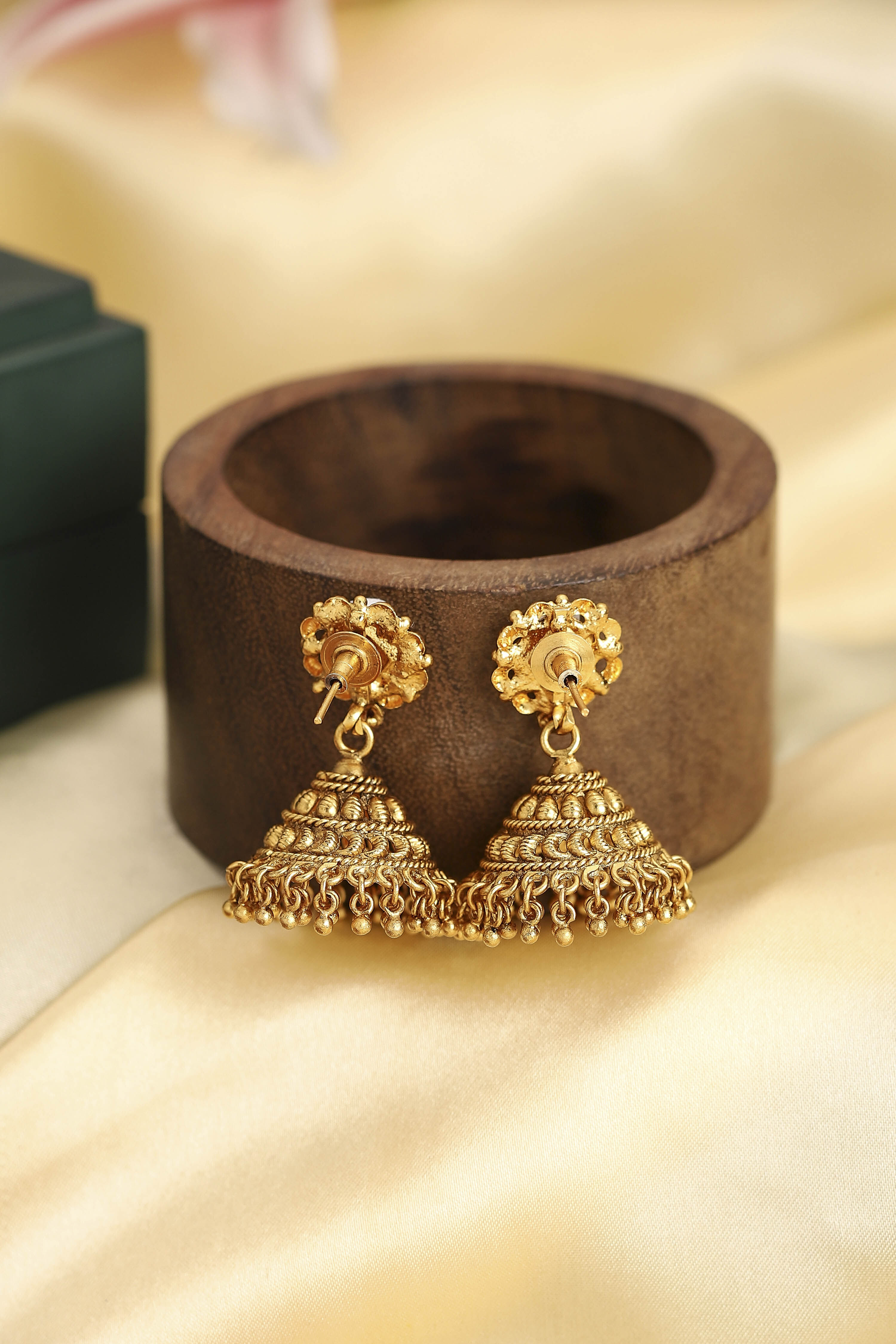 Red Gold Plated Minimal Stone Studded Jhumkas image number 2
