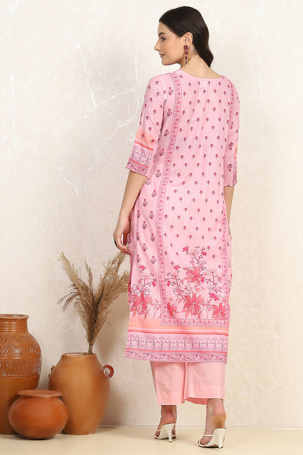 Pink Cotton Digital Print Unstitched Suit Set image number 5