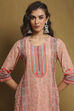 Moss Green Cotton Floral Printed Straight Suit Set image number 1