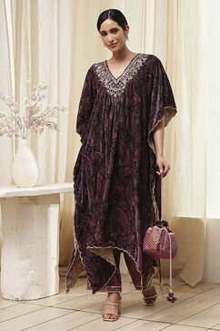 Purple Art Silk A-Line Kurta Palazzo Suit Set image number 6