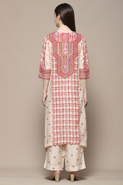 Beige Rayon Asymmetric Kurta & Palazzo Suit Set image number 4