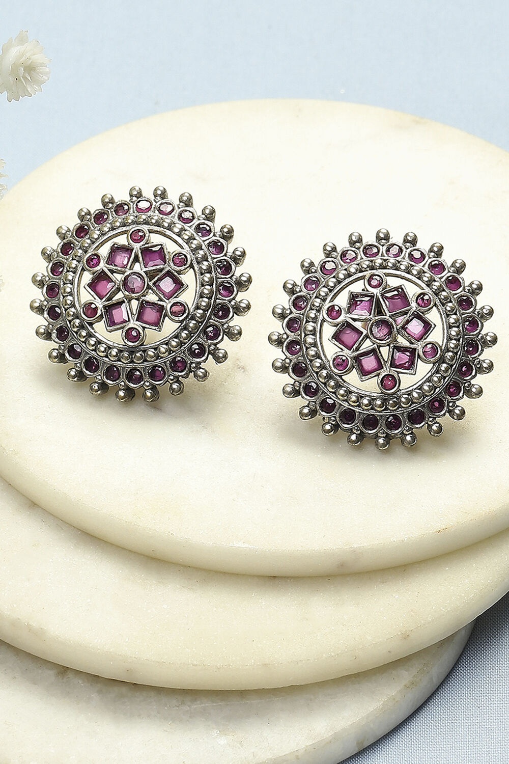 Pink Oxidised Stone-Studded Studs image number 0