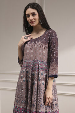 Mud Brown Cotton Printed Anarkali Suit Set image number 1