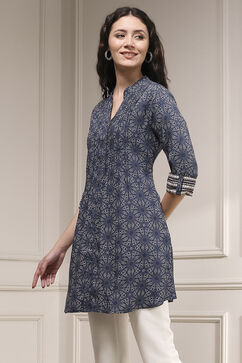 Blue Viscose Rayon Relaxed Printed Kurta image number 2