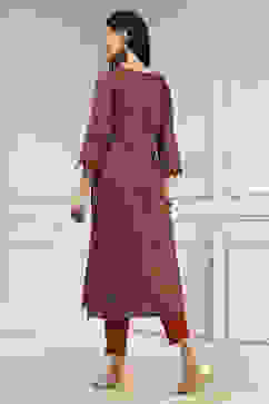 Maroon Cotton Hand Embroidered Unstitched Suit Set image number 6