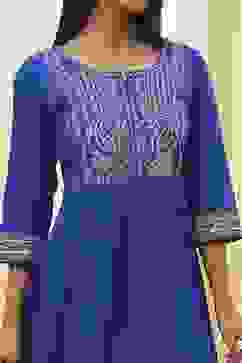 Blue Cotton Embroidered Anarkali Suit Set image number 1