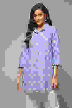 Powder Blue Cotton Printed Shirt image number 1