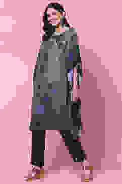 Indigo Art Silk Kaftan Set image number 2