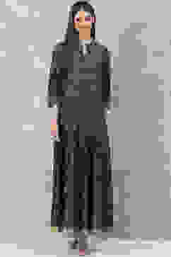 Black Cotton Flared Printed Dress image number 5