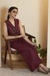 Maroon Embroidered Sleeveless Fusion Set