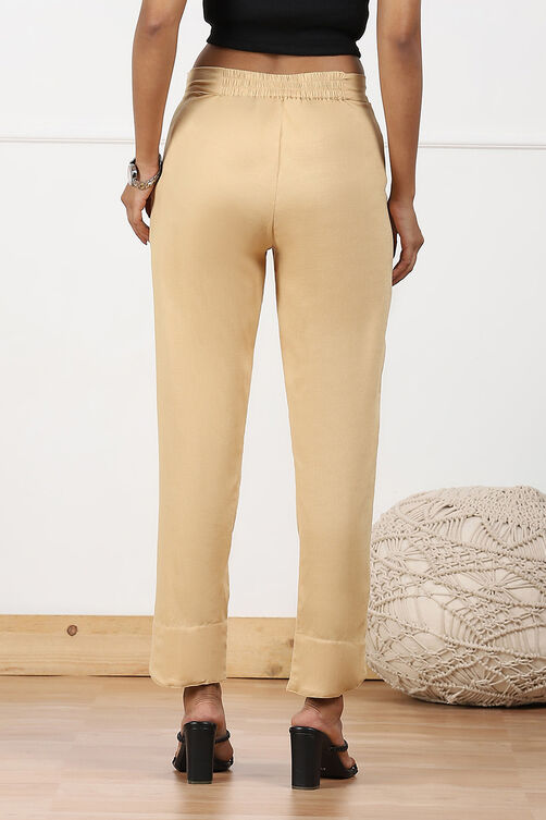 Beige Viscose Lycra Solid Pant image number 5