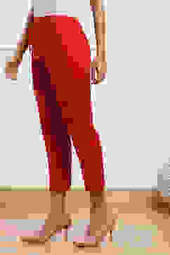 Red Cotton Narrow Pants image number 2