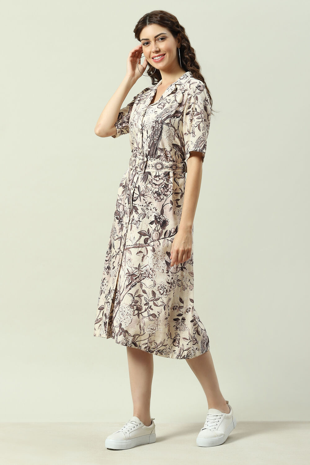 Beige Rayon Straight Fusion Dress image number 2