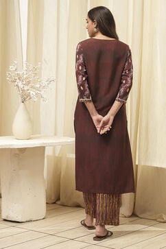Maroon Cotton Straight Kurta Palazzo Suit Set image number 4