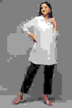 White Cotton Embroidered Shirt image number 0